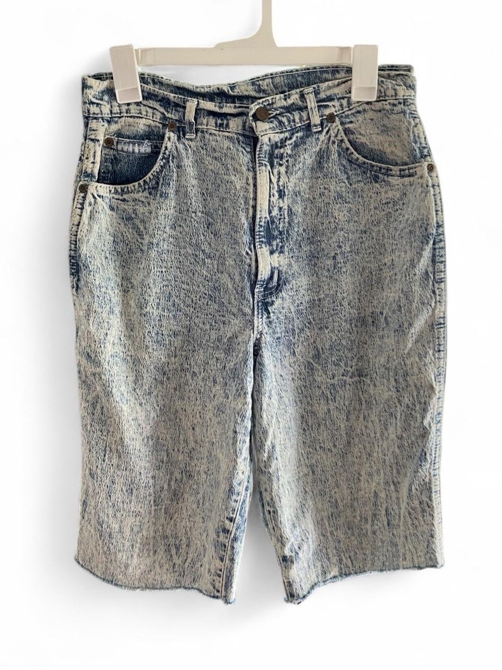Sunset Blues Acid Wash Long Denim Shorts Y2K Vintage Skater Style